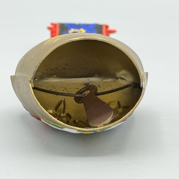 Vtg Hand Painted Edelweiss Flower Brass Swiss Cow Bell with Embroidered Strap - Picture 6 of 8